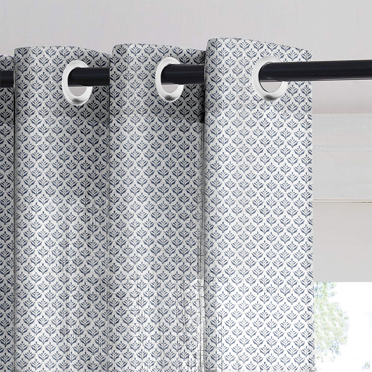 Indigo Bloom Sheer Curtain